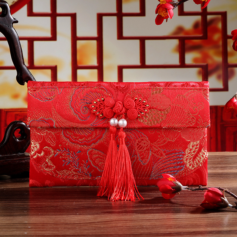 Creative Gift Li Wei Seal Modified Bag Cash Gift Bag Festive Red Envelop Containing 10,000 Yuan Wedding Characteristic Fabric Satin Bride Price Bag