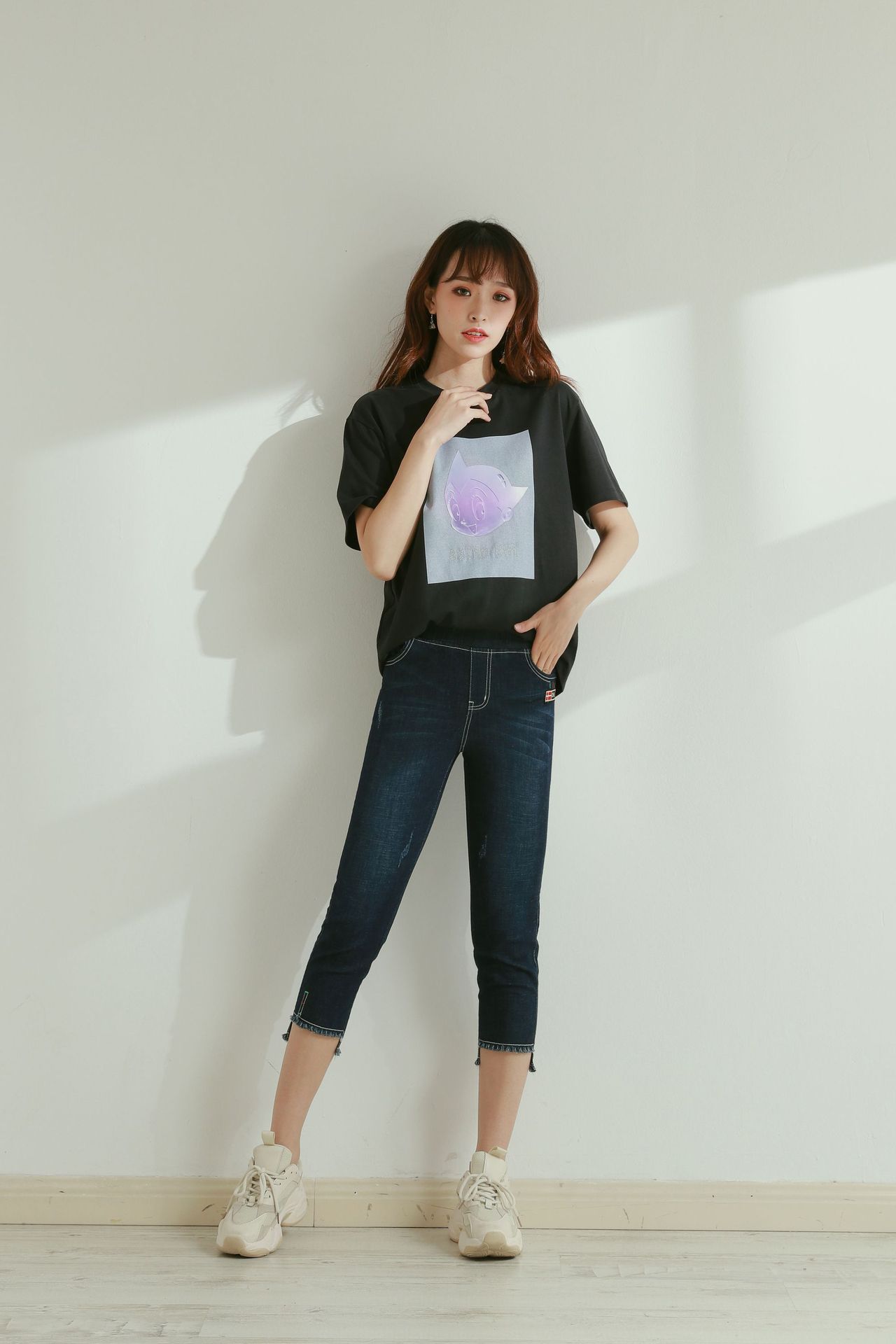 2020春夏新款牛仔裤女韩版休闲时尚高腰七分牛仔裤薄款修身铅笔裤