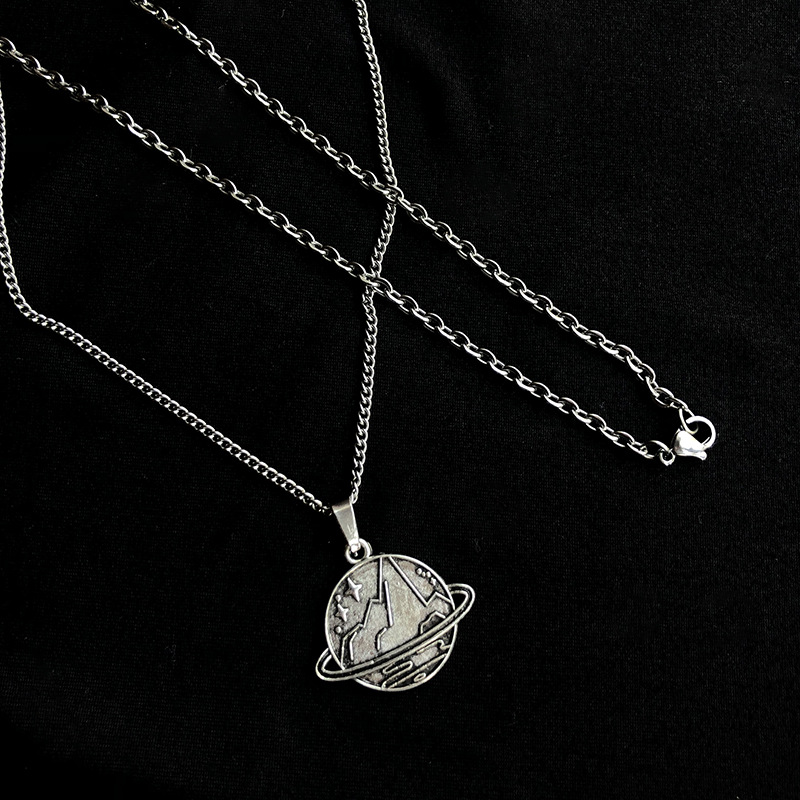 宇宙星球火星项链韩国复古原宿ins嘻哈太空中的山水星球卫衣项链