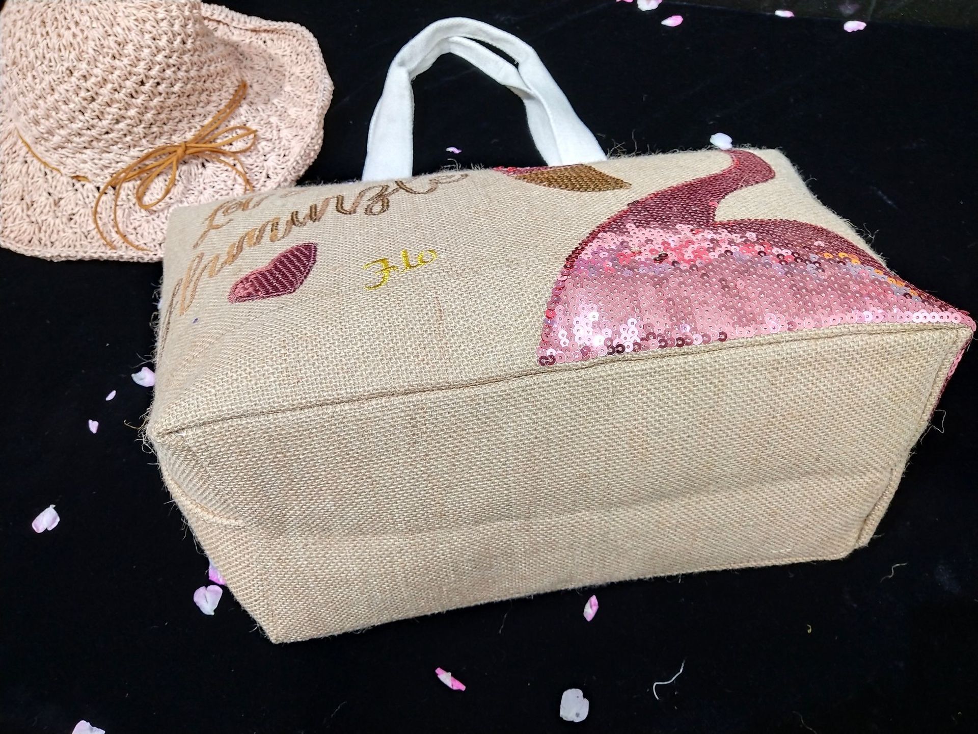 黄麻包天然黄麻材质包沙滩包亮片刺绣包