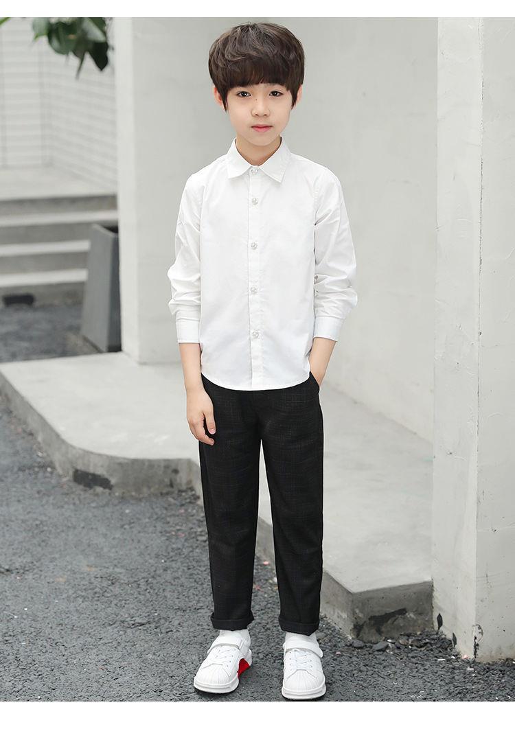 校服长袖新款衬衣中大童春秋 男童白衬衫白色小学生儿童演出服