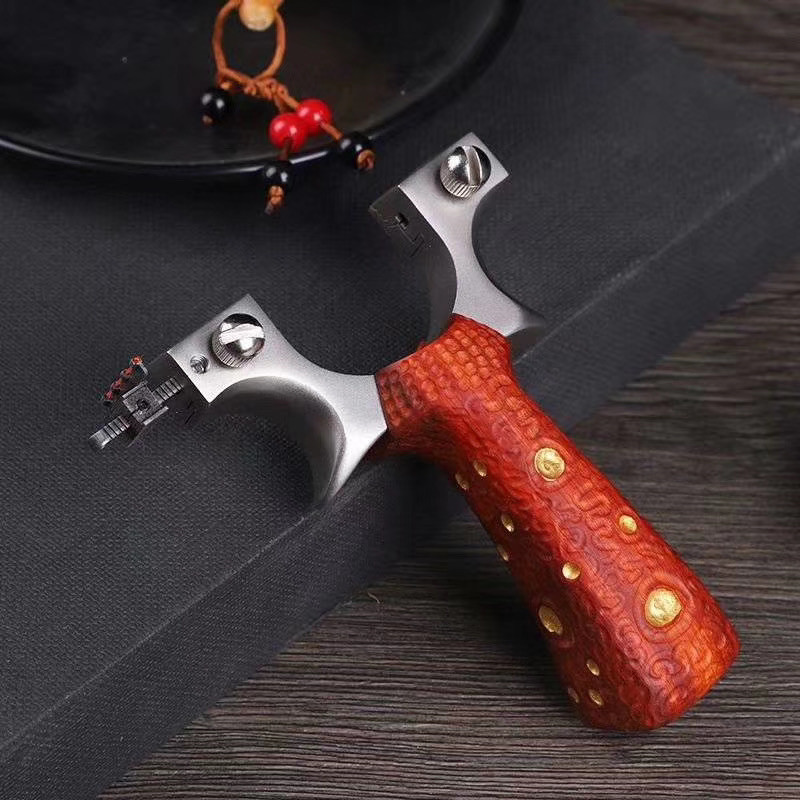 陨石坑手柄快压惊雷弹弓实木304不锈钢免绑夹片扁皮批发惊魂传奇