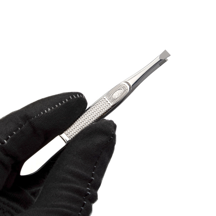 芳龄眉毛镊子斜口修眉不锈钢镀金眉夹平口眉镊女拔眉毛拔汗毛波纹