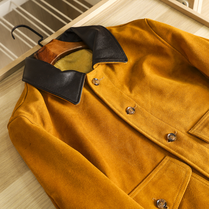 老美鼎级翻毛牛皮秋冬男士新款复古时尚真皮衣夹克t4721