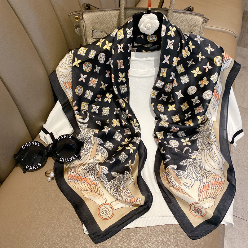 New XINGX Bird Feather Xiuzhi Same Scarf Emulation Silk Scarf Female 90cm Travel Decoration Multi-Purpose Shawl