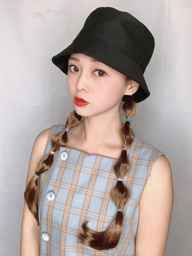 帽子假发可拆卸春夏一体泡泡辫自然蓬松双马尾遮阳渔夫帽灯笼辫子