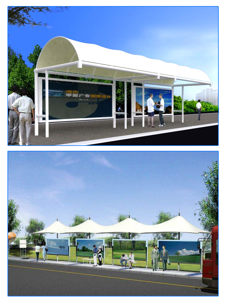 公交车站台 遮阳遮雨膜结构站台 重庆厂家定做公交车站台等待台