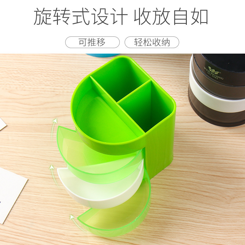 Fashion Simple Large Capacity Pen Holder Wholesale Multi-Functional Pen Container Multi-Layer round Plastic Office Desktop Ornaments Gathering