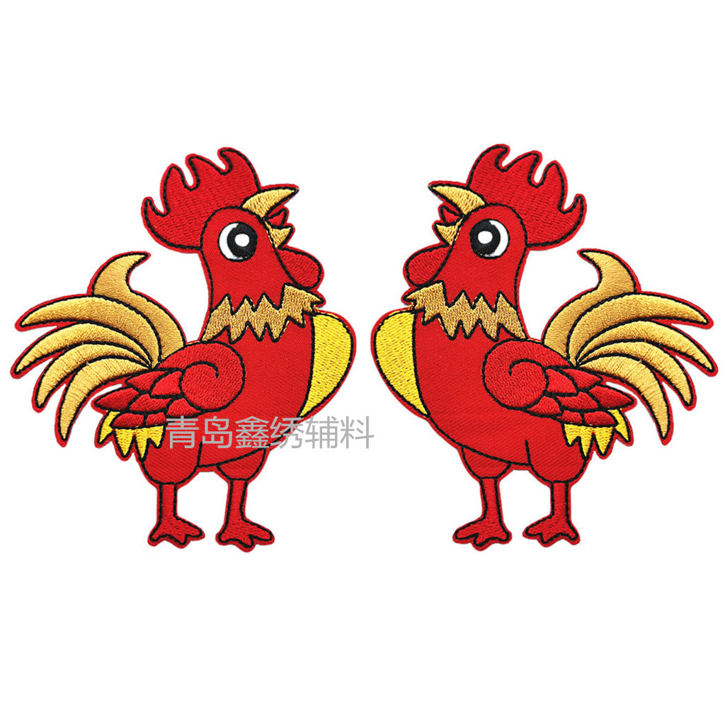 儿童卡通红色大公鸡布贴左右方向对称宝宝衣服补丁贴装饰刺绣贴花