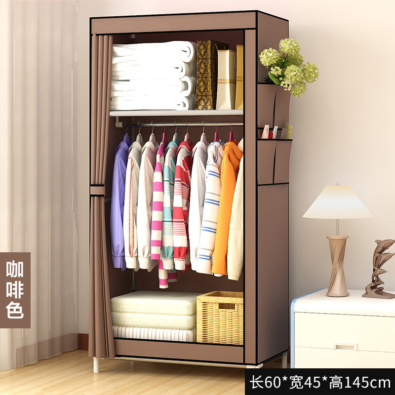 Simple Wardrobe Cloth Wardrobe Single Dormitory Bedroom Household Hanger Clothes Steel Pipe Reinforced Bold Storage Cabinet for Rental Room