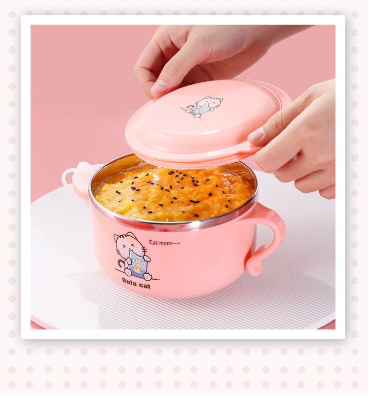 304不锈钢宝宝注水保温碗带盖儿童餐具卡通吃饭辅食碗防烫婴儿碗