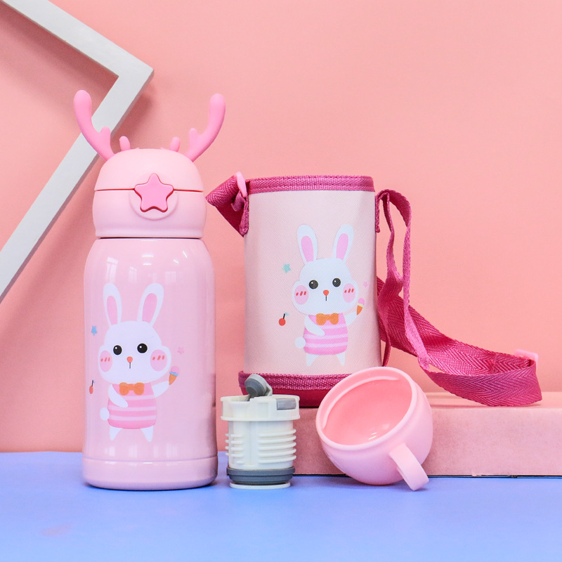 New Cartoon Deer 316 Stainless Steel Thermos Cup Children Portable Cloth Bag Bouncing Cup Student Water Cup