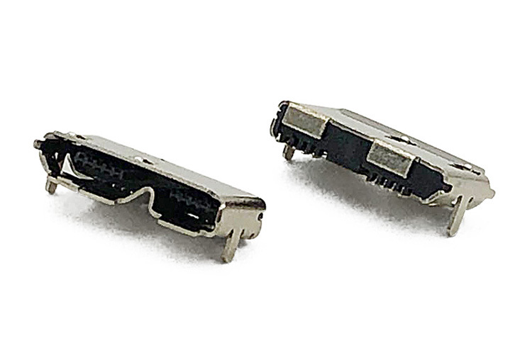 厂家直销micro usb3.0 b型母座接口有卷边 引脚贴片两脚插件黑胶