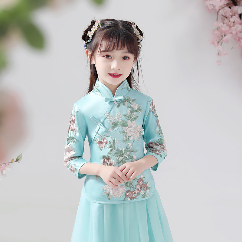 汉服女童2021新品冬季中国风古装小女孩唐装古筝演出服儿童旗袍