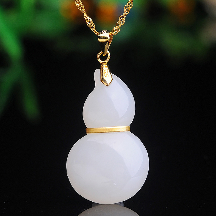 黄金镶玉吊坠和田玉镶金吊坠转运竹节吊坠钱袋爱心玉坠子玉佩女士