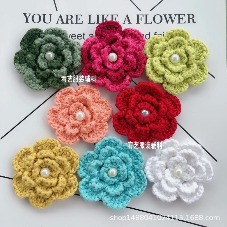 手钩花朵发夹 森林系手作编织头饰胸针头花 1708-阿里巴巴