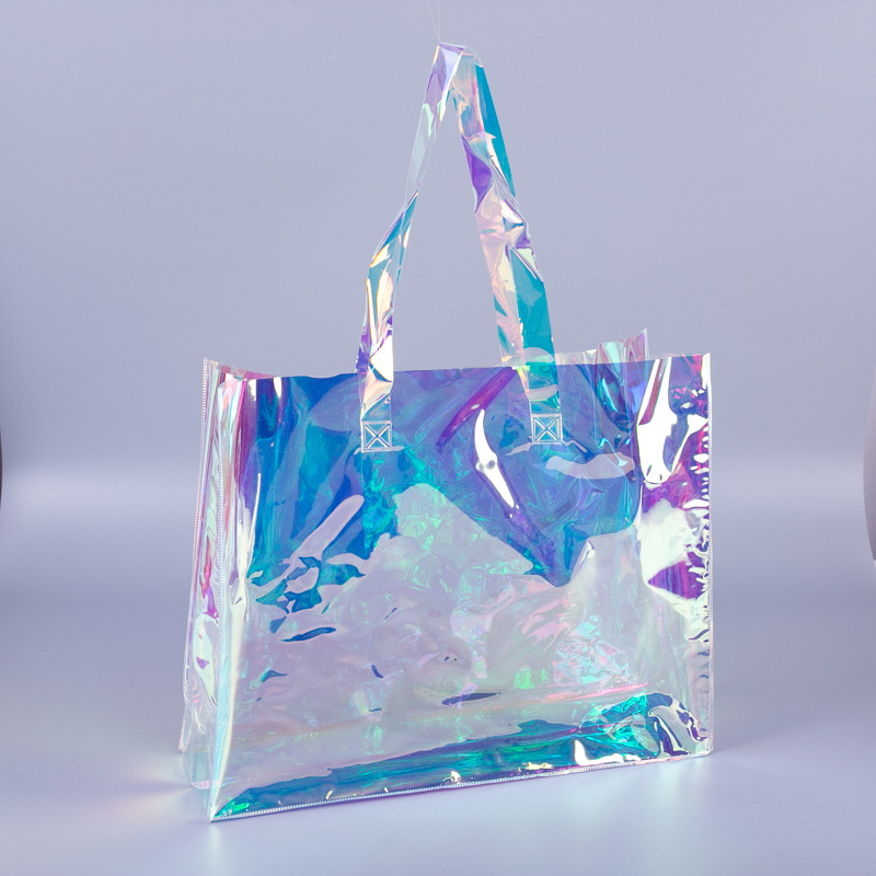 现货pvc镭射手提袋可定制logo 袋子手提包炫彩tpu镭射购物手提袋