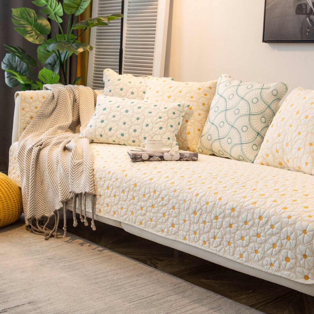 刺绣水洗纯棉沙发垫布艺坐垫沙发巾双面使用沙发套罩定制夏季坐垫