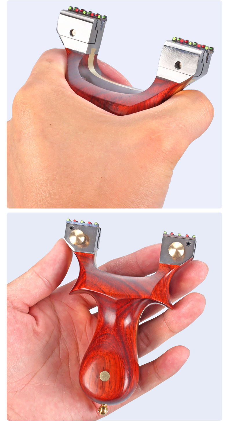 弹弓网红达摩猎鹰神鹰钛合金弹弓紫檀木黄铜贴片快压精度夹片弹弓