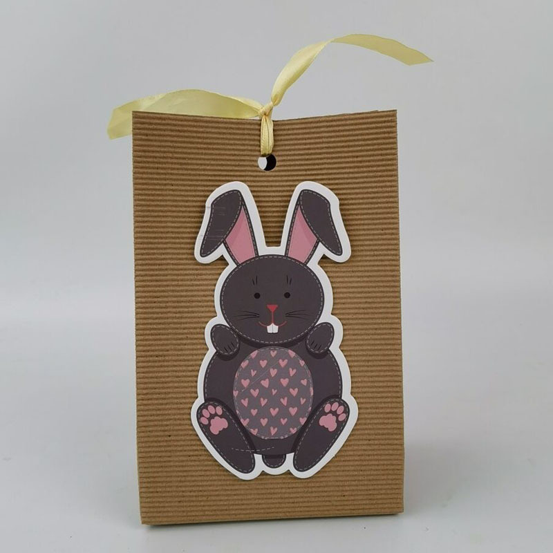 欧式新款牛皮纸袋 复活节小兔子牛皮纸方底包装袋 兔子卡片纸袋