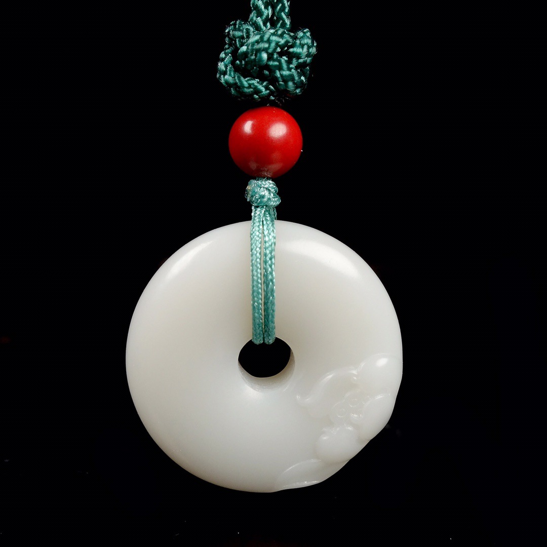 和田玉莲花平安扣和田白玉荷花白玉平安扣荷花玉佩玉环扣莲花吊坠