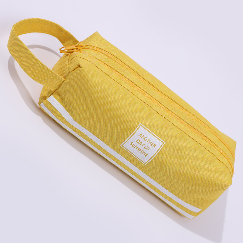 Minimalist Creative Double-Layer Solid Color Canvas Pen Bag Multifunctional Large Capacity Student Portable Stationery Storage Bag Pencil Box