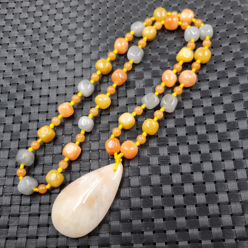 玉石毛衣链新疆和田金丝玉水滴毛衣链随型珠项链玉石项链批发