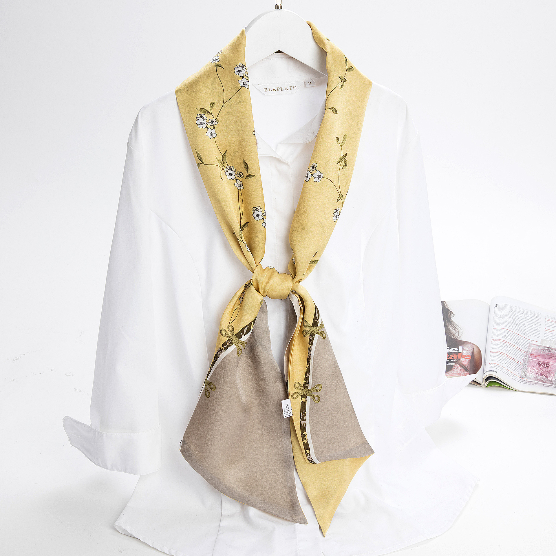 原创双面印真丝长条飘带双层窄丝巾女士职业装桑蚕丝领巾绑包长巾