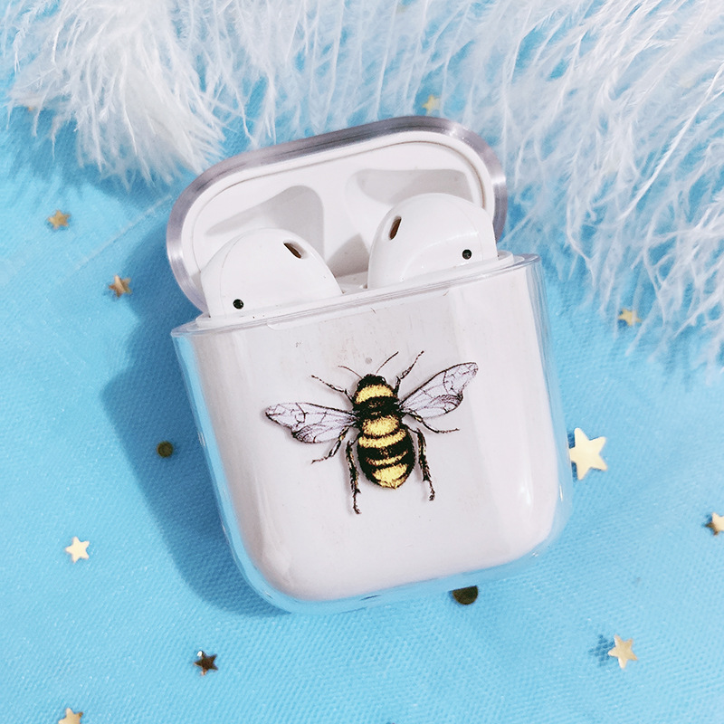 彩绘小蜜蜂苹果无线蓝牙耳机保护壳适用于airpods2透明pc硬壳定制