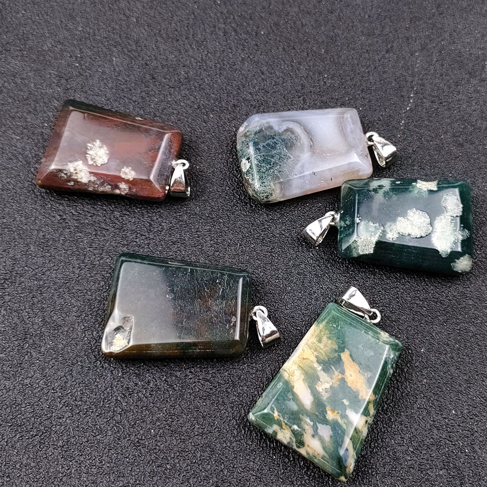 Natural Crystal Natural Stone Water Plants Agate Pendant Necklace Natural Color Trapezoidal Lucky Pendant Pendant Accessories European and American