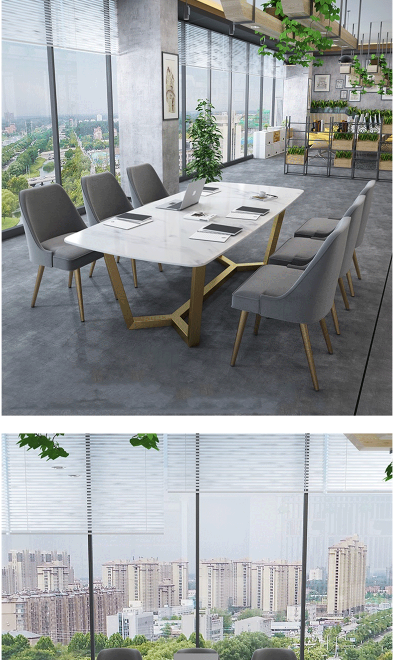 现代简约大理石办公桌 会议室职员多人会议桌 小型接待室洽谈桌-阿里