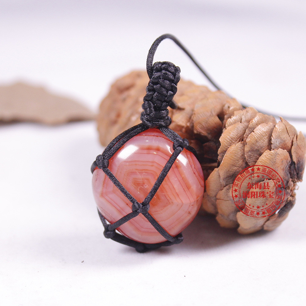 天然红玛瑙原石大颗粒抛光手把件网兜编织吊坠饰品手工diy项链