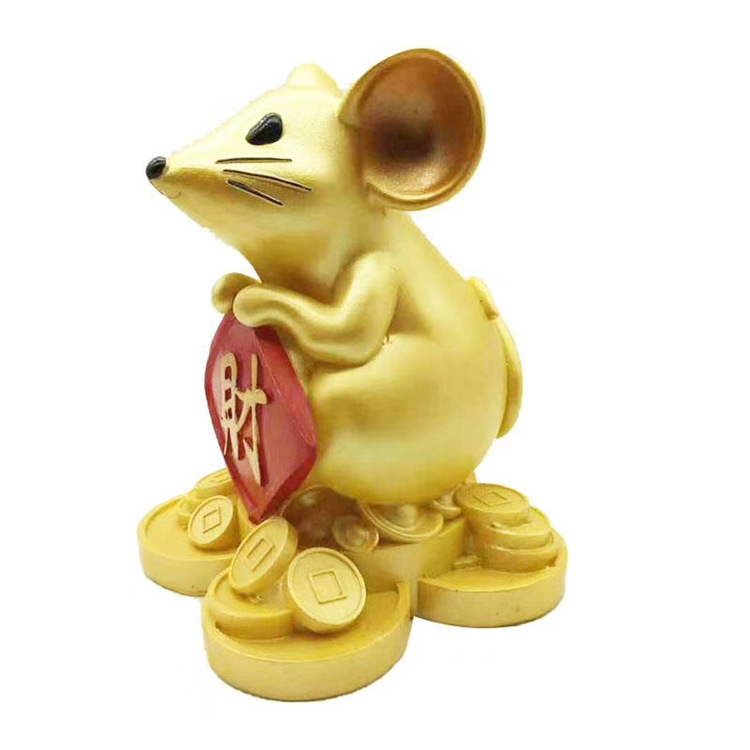 2020生肖福财旺金鼠摆件收款码鼠现货直销树脂工艺品摆件