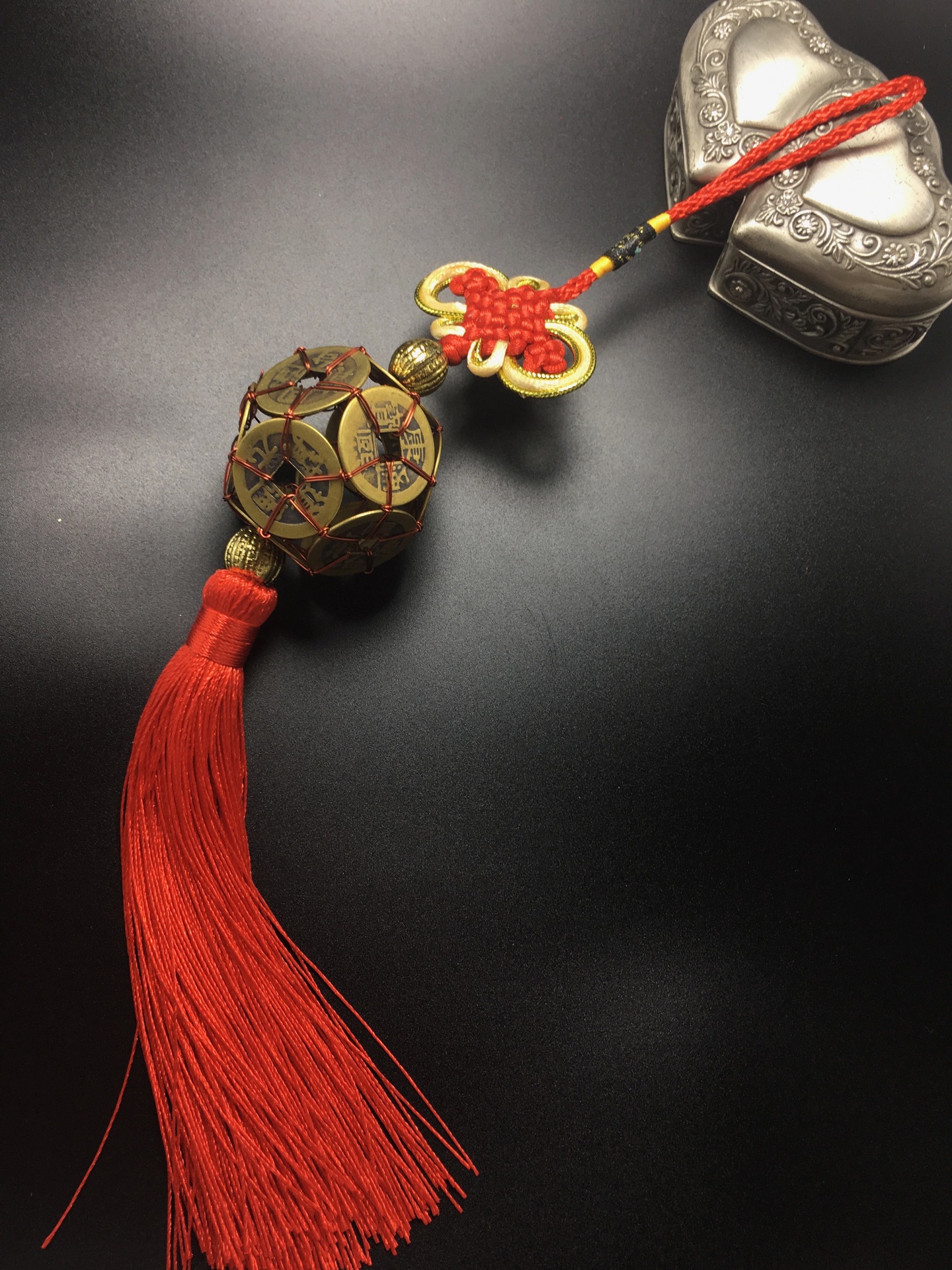 批发手工编织纯铜十帝钱路路通铜钱球元宝中国结汽车挂件