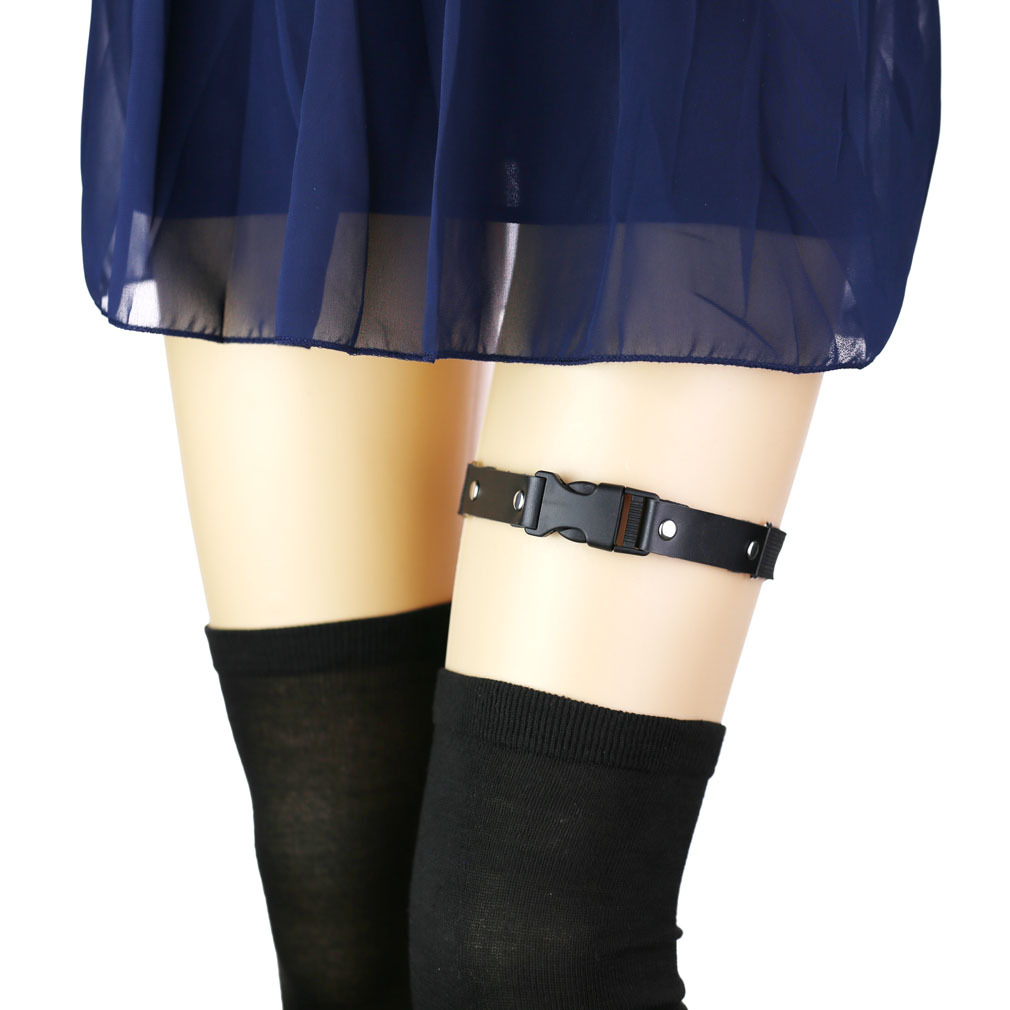 哥特朋克创意高弹力塑料插扣吊袜带 简约个性pu皮革可调节大腿环