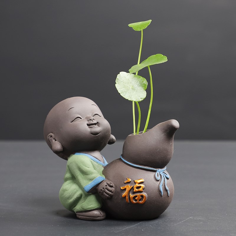 婵意摆件佛系复古花盆摆件中式家居古风客厅禅意小和尚花器.
