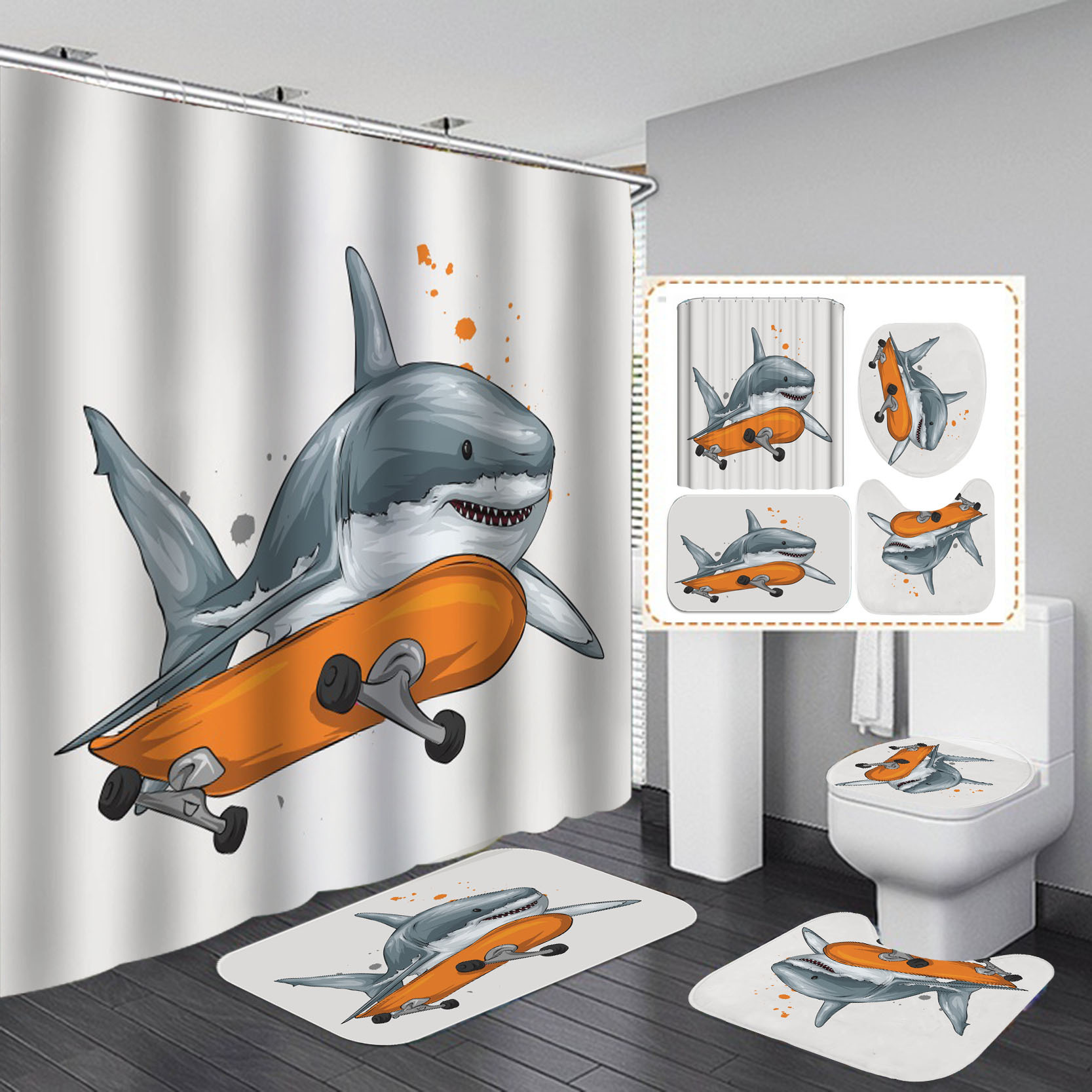 Factory Direct Sales Hot Sale Cartoon Anime HD Digital Printing Mildew-Proof Waterproof Polyester Bathroom Shower Curtain Set