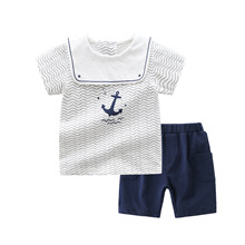 童装新款2024夏季男童纯棉海军学院风短袖休闲套装 1-3岁宝宝衣服