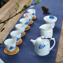 手绘莲蓬功夫茶具套装德化白瓷青花釉下彩茶壶整套家用送礼品