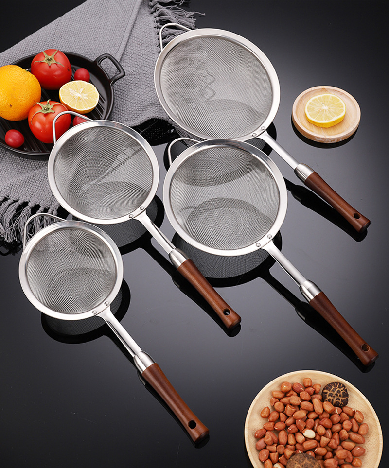 厨房304不锈钢木柄油漏勺 多功能创意网漏火锅捞勺油渣过滤勺