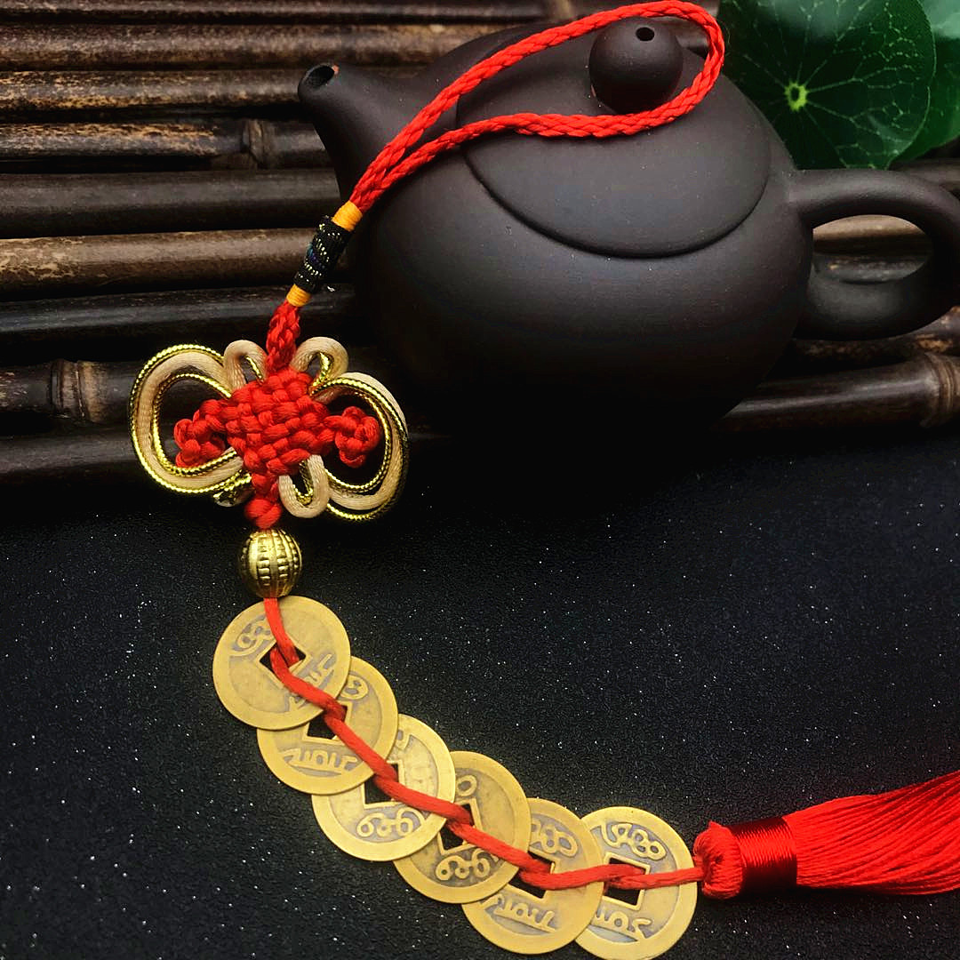 中国结铜钱挂件手工编织五帝八卦十帝铜钱仿真铜钱厂家直销