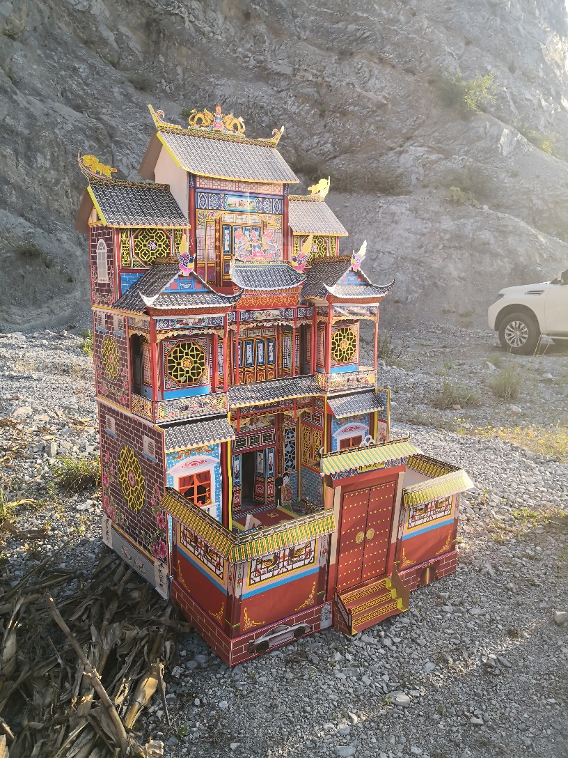 厂家直销殡葬用纸房子灵房灵屋折叠竹架房子子120带院子祭祖百日