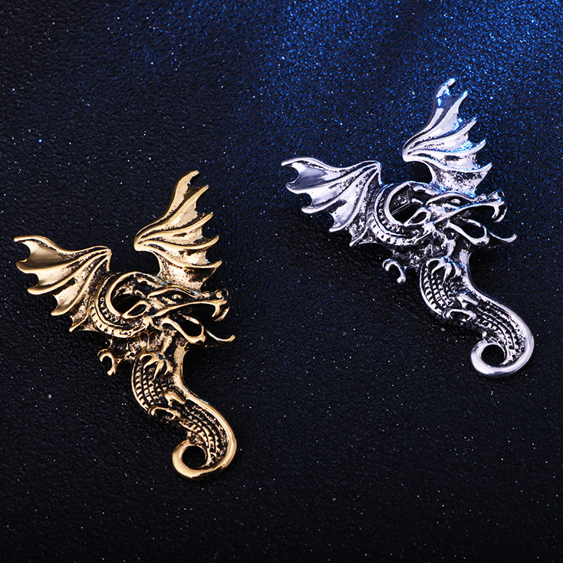 欧美复古飞龙胸针男士霸气翅膀龙胸花翼恐龙别针外套配饰厂家直销