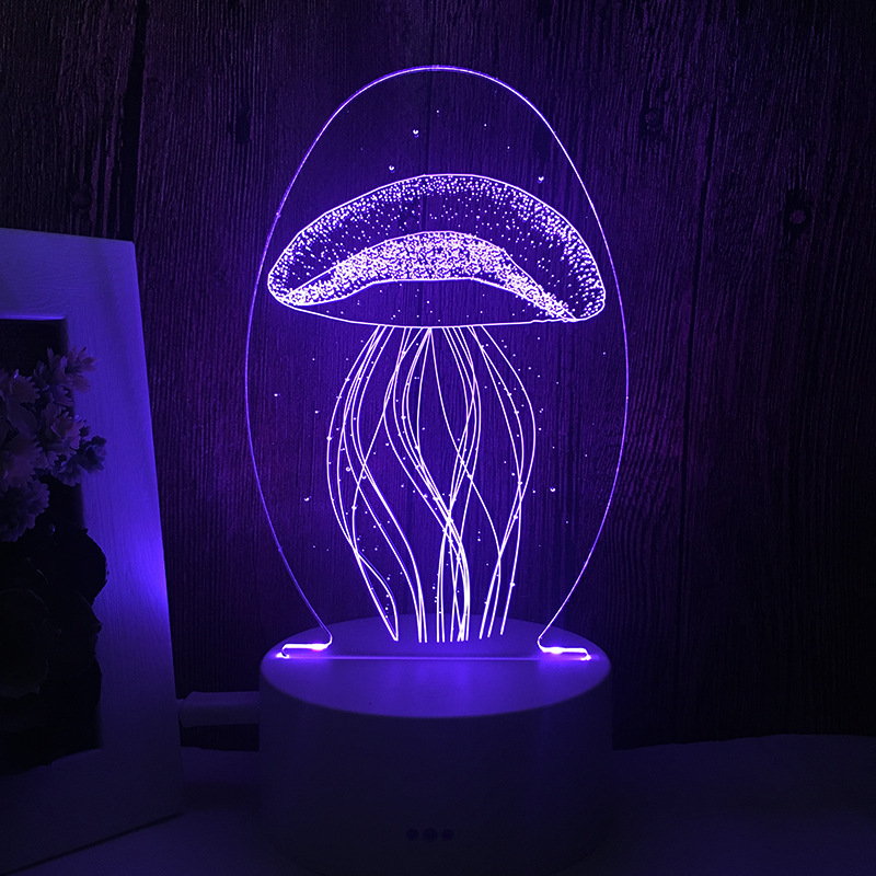 水母3d led小夜灯透明亚克力7色触控遥控台灯儿童礼品灯