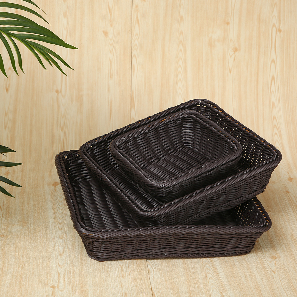 Rattan Woven Bread Basket Snack Basket Supermarket Display Basket Display Basket Storage Basket Square Rattan Woven Fruit Basket