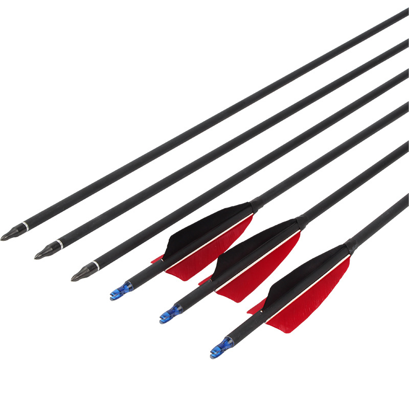 真羽混碳箭红黑羽 30英寸箭 美猎弓用箭传统弓用箭