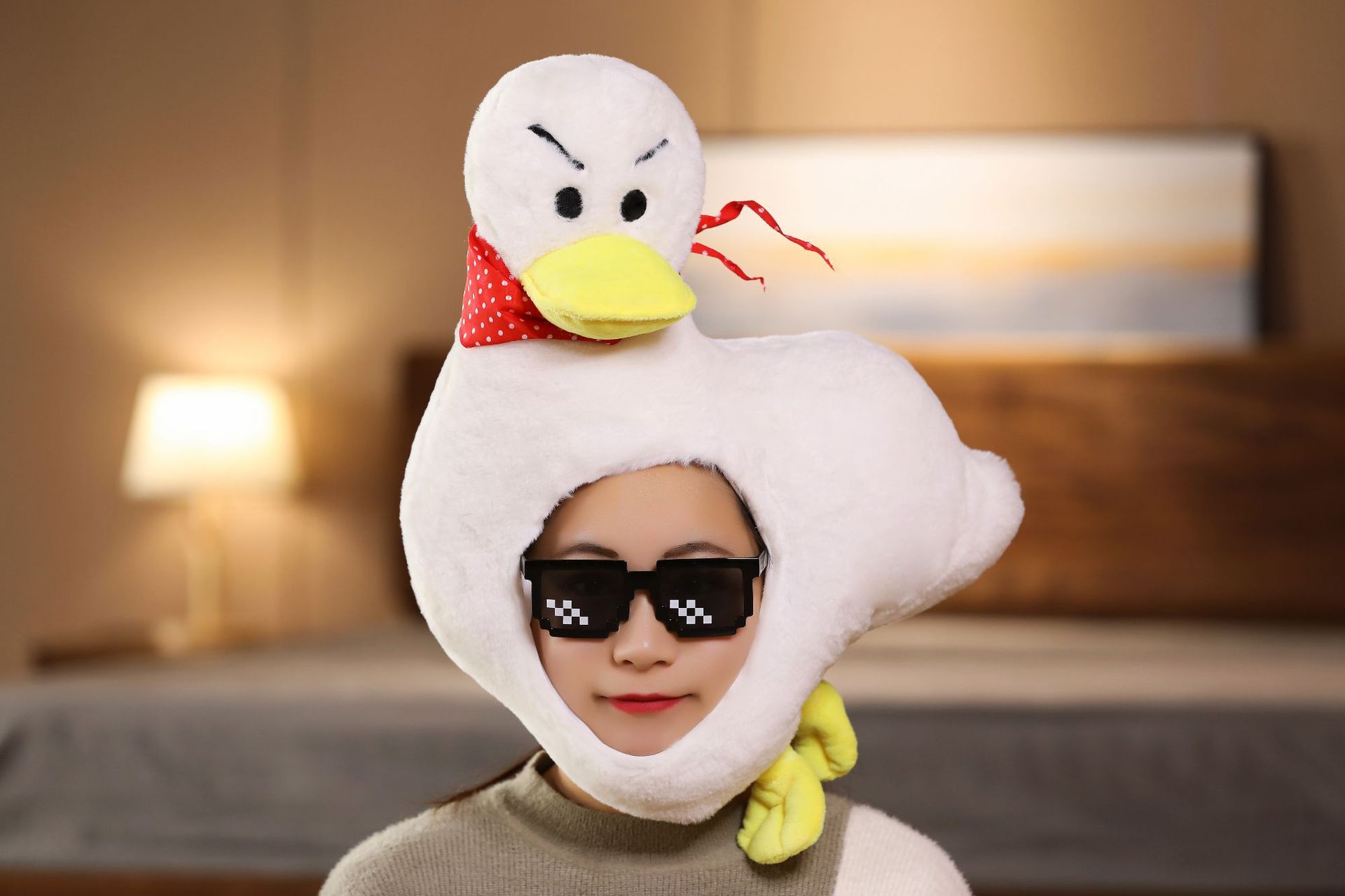 批发软妹毛绒 沙雕鸭子头套帽子 ins风拍照道具 写真道具影楼道具