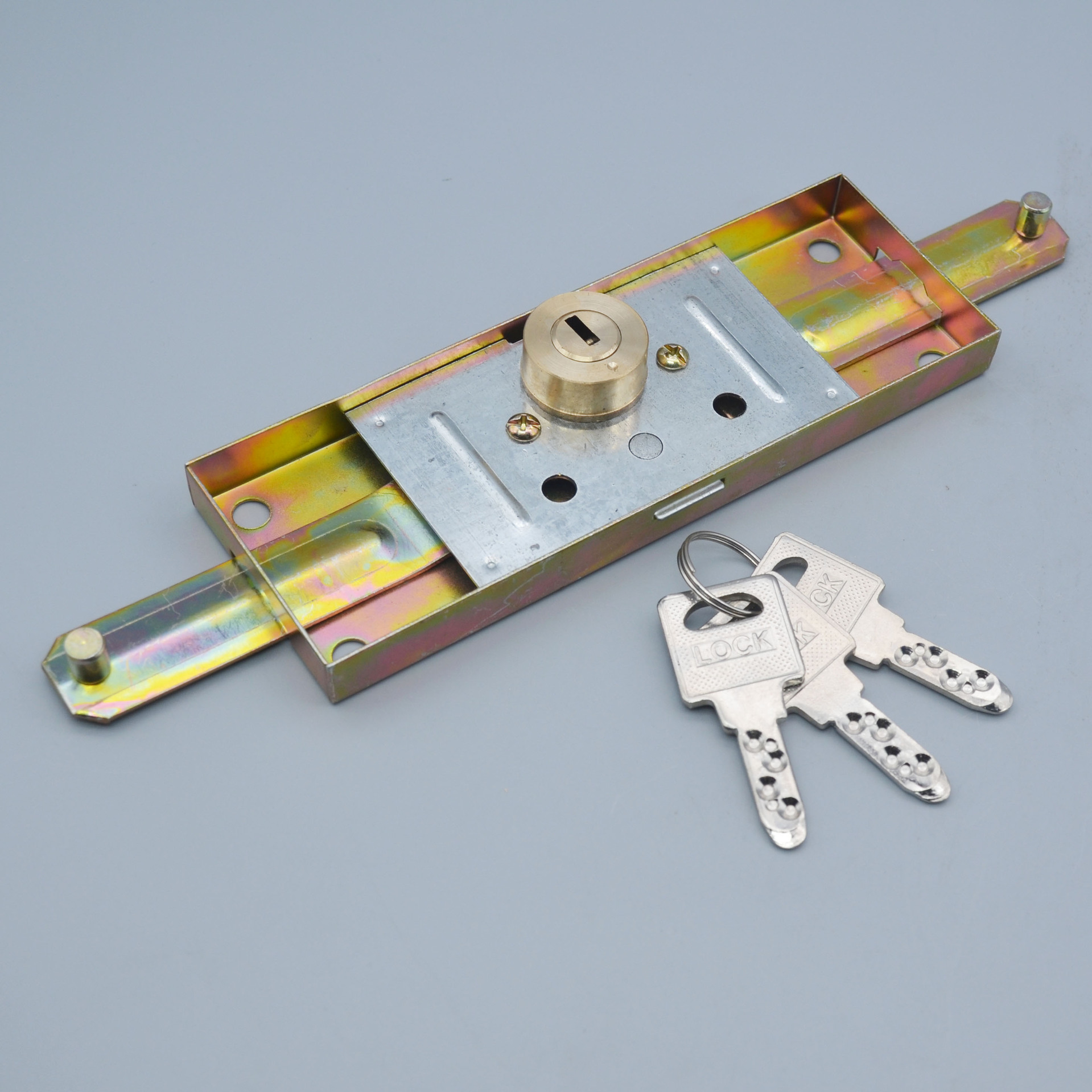 防盗中开卷门锁薄型十字一字月牙叶片拉闸锁厂房车库商铺卷闸门锁