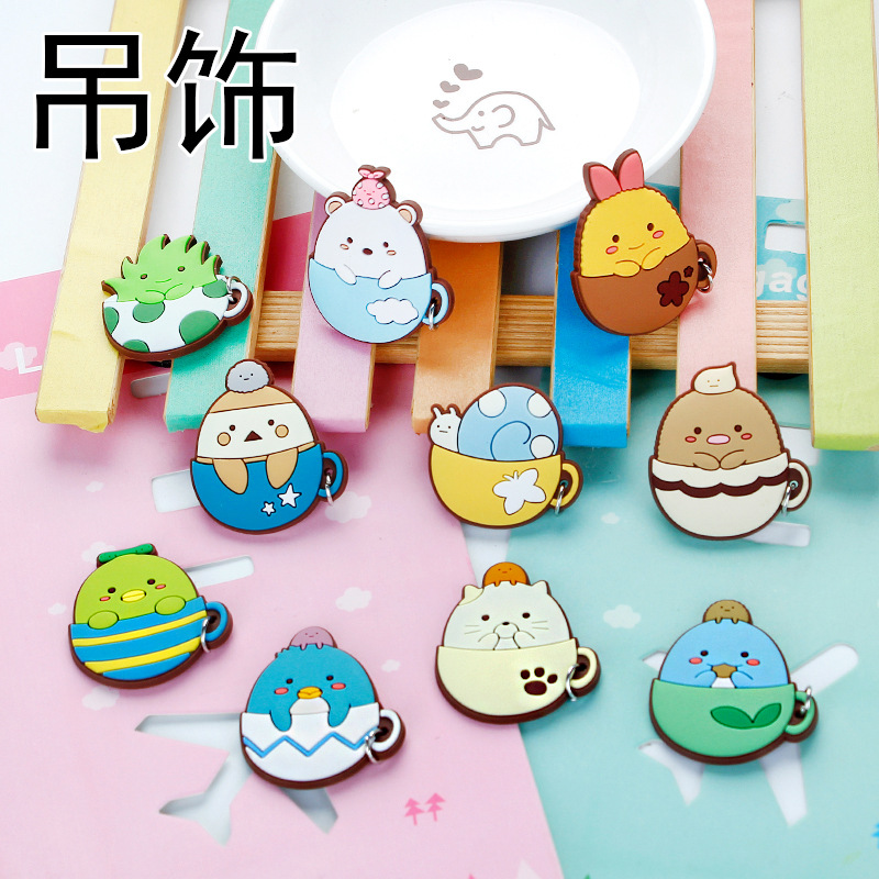 饰品配件卡通图案吊饰可爱动物头像软胶小挂件挂铁圈小装饰品