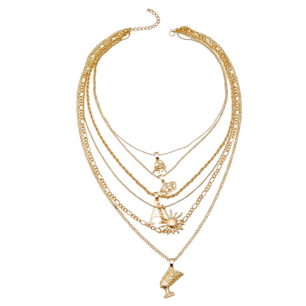 女式项链皇冠太阳埃及女王头像吊坠跨境时尚街拍复古新款厂家直销